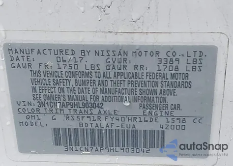 2017 Nissan Versa 1.6 S из США, поврежденный, VIN 3N1CN7AP9HL903042